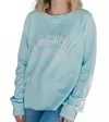 Lakegirl Raw Edge Fleece Crew Neck Top In Blue In Blue