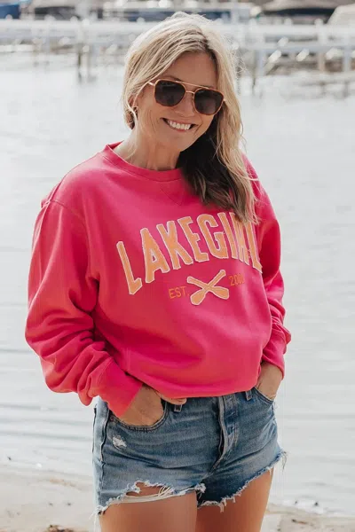 Lakegirl Sanded Fleece Crewneck Sweatshirt In Hot Pink/confetti In Multi