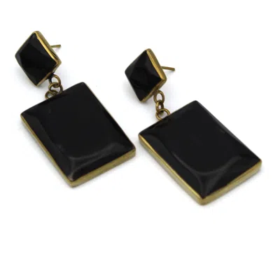 Lala Salama Women's Bahari Resin Black Rectangle Earrings