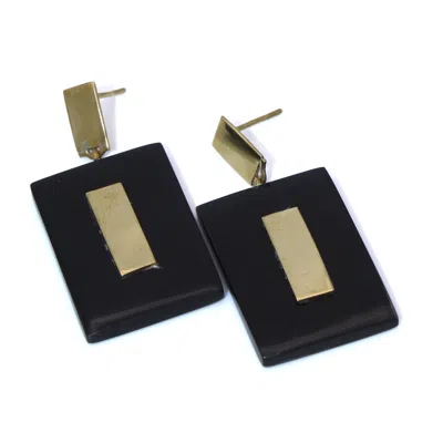 Lala Salama Women's Black Bahari Resin Rectangle Earrings With Brass Insets