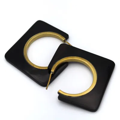 Lala Salama Women's Black Bahari Resin Square Hoops