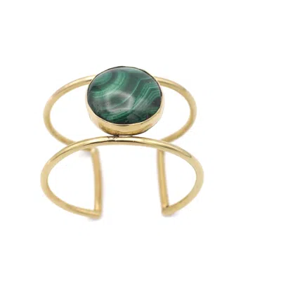 Lala Salama Women's Gold Kijani Round Malachite Cuff