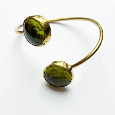 Lala Salama Women's Gold Lime Glass Bangle