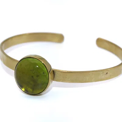 Lala Salama Women's Gold Open Lime Glass Bangle
