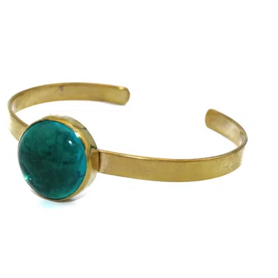Lala Salama Women's Gold Open  Turqoise Glass Bangle