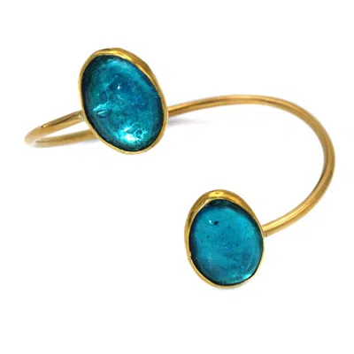 Lala Salama Women's Gold Turquoise Bangle