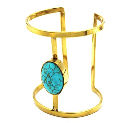 Lala Salama Women's Gold Turquoise Stone Cuff