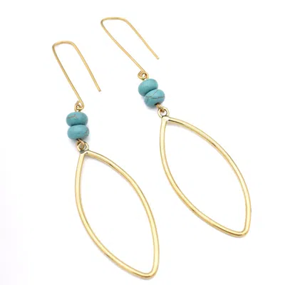 Lala Salama Women's Gold Two Beaded Turquoise Hoops