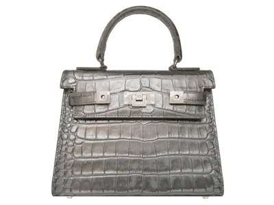 Lalage Beaumont Women's Grey / Silver Maya Midi Orinoco 'croc' Print Calf Leather Handbag - Silver In Grey/silver
