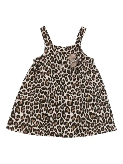 Lalalù Kids' Animal-print Appliqué Dress In Neutral