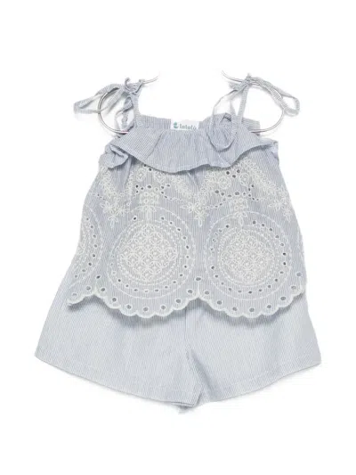 Lalalù Kids' Broderie-anglaise Striped Shorts Set In Blue