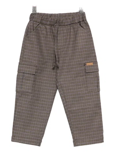 Lalalù Kids' Checked Cargo Trousers In Brown