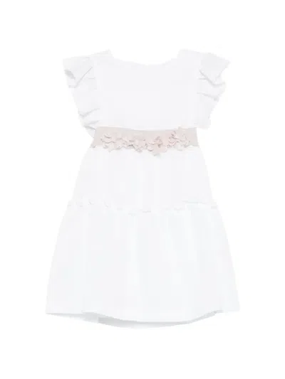 Lalalù Kids' Flower-embellished Ruffled Dress In White
