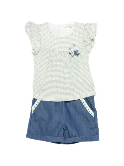 Lalalù Babies' Gingham-pattern Shorts And Blouse In Blue