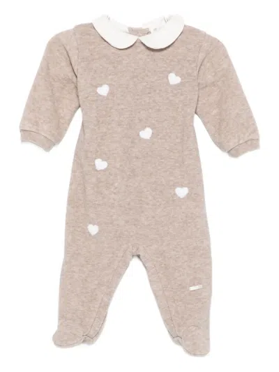 Lalalù Babies' Heart-detail Collared Pajamas In Brown