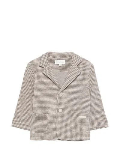Lalalù Houndstooth Blazer With Classic Lapels In Brown