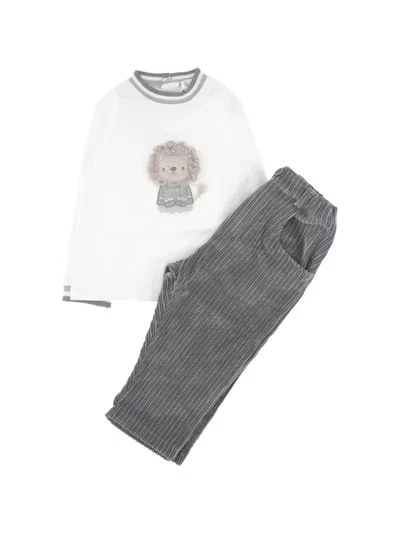 Lalalù Babies' Lion-applique Trousers Set In Gray