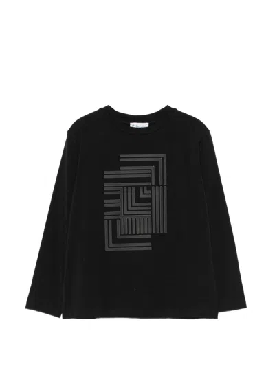Lalalù Kids' Lalalu' Long-sleeve T-shirt With Geometric Print In Black