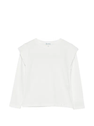 Lalalù Kids' Lalalu' Long-sleeved T-shirt With Overlapping Shoulders In White
