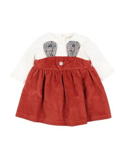 Lalalù Newborn Girl Baby Dress Rust Size 3 Cotton, Elastane In Red