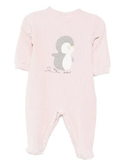 Lalalù Kids' Lalalu Penguin Appliqué Romper In Pink