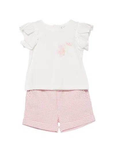 Lalalù Babies' Pink Set With T-shirt And Shorts In White