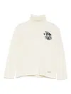 Lalalù Roll-neck Floral-appliqué Sweater In Neutral