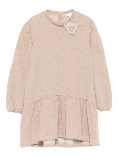 Lalalù Kids' Ruffled Appliqué Dress In Brown