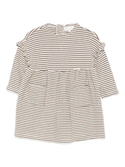 Lalalù Lalalu Ruffled Striped Top In Brown