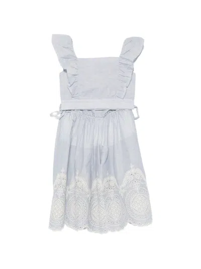 Lalalù Kids' Broderie-anglaise Blouse And Trousers Set In Blue