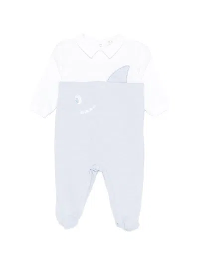 Lalalù Striped Onesie With Shark Pattern In White