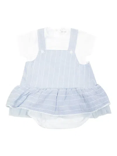 Lalalù Babies' 条纹荷叶边连体衣 In Blue