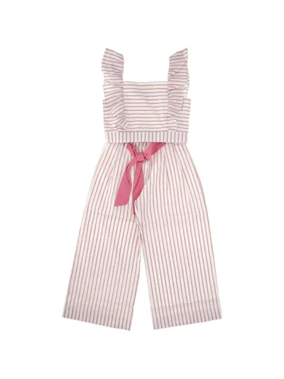 Lalalù Kids' Striped Ruffled-strap Jumpsuit In Pink