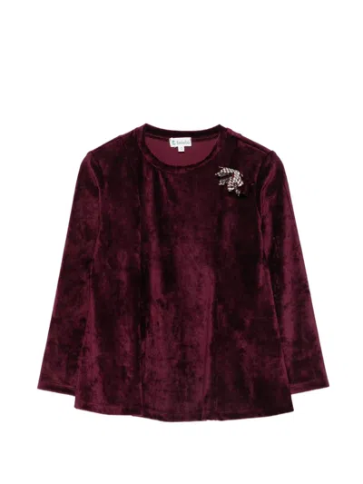Lalalù Kids' Lalalu' Textured Sweater With Floral Embellishments In Burgundy