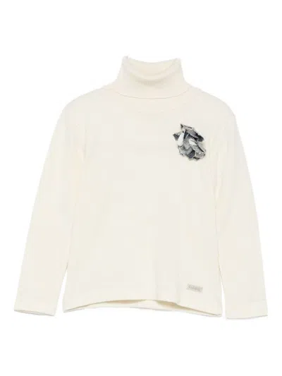 LALALÙ LALALU TURTLENECK SWEATER WITH FLORAL APPLICATIONS