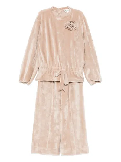 Lalalù Kids' Velvet Tracksuit In Neutral