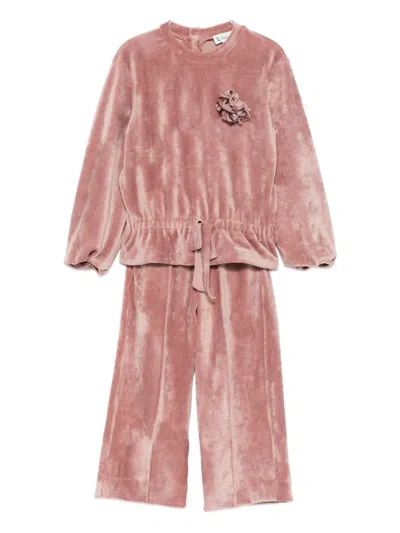 Lalalù Kids' Velvet Tracksuit In Pink