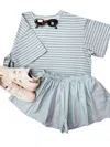 Lalamia Pin Stripe Poplin Short Set In Winter Sky In Blue