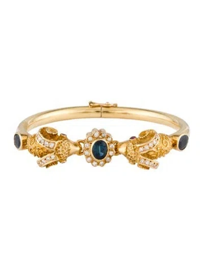 Pre-owned Lalaounis 18k Sapphire, Ruby & Diamond Ram's Head Bangle, 6.5" In Multi