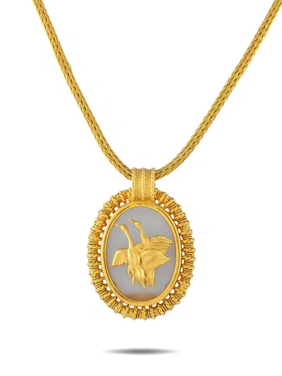 Pre-owned Lalaounis Flying Geese 18k Yellow Gold Rock Crystal Necklace