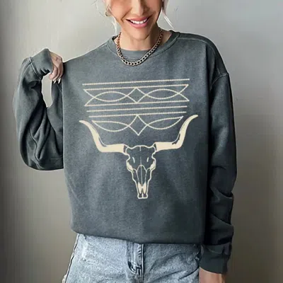 Lalasista Western Stitch With Cowskull Graphic Sweatshirt In Charcoal