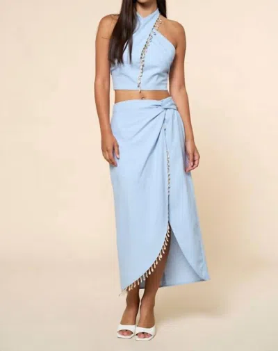 Lalavon Amanda Halter Crop Top And Skirt Set In Blue In Multi
