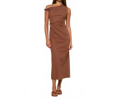 Lalavon Asymmetrical Midi Dress With Golden Charm In Chocolate In Brown