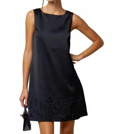 Lalavon Audrey Beaded Detail Satin Sleeveless Shift Dress In Black In Blue