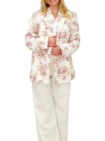 Lalavon Betsy Flower Blazer In White