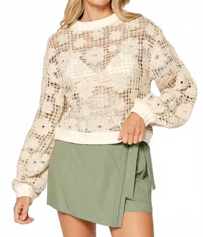 Lalavon Boho Bloom Crochet Top In Cream In White