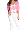 Lalavon Bow Sweater Top In Pink In Pink