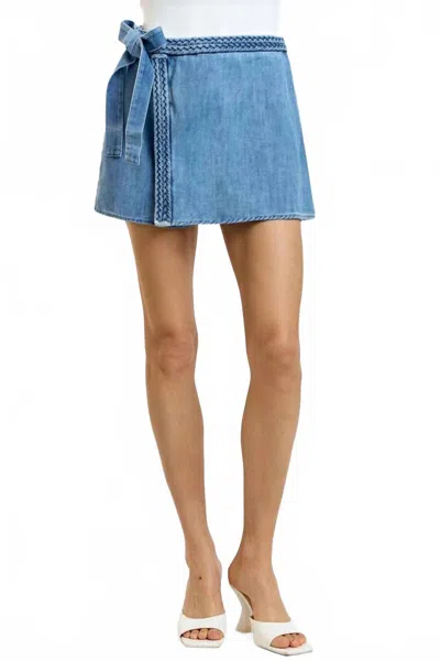 Lalavon Braided Detail Skort In Medium Wash In Blue