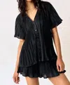 Lalavon Brandy Pleated Shirt Top & Shorts Set In Black In Black