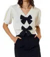 Lalavon Carolina Bow Front V-neck Puff Short-sleeve Top In Ivory In Multi